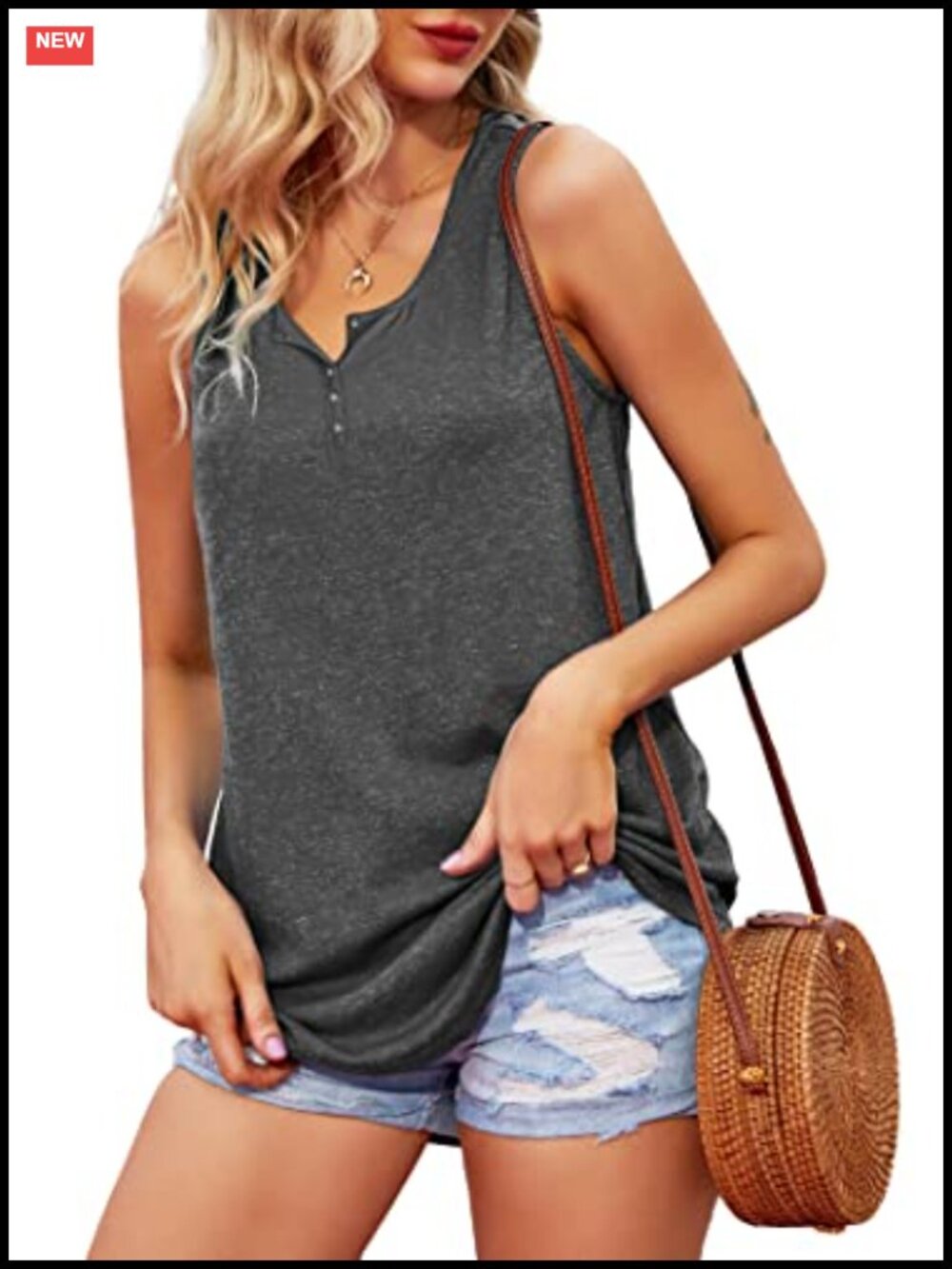 Womens Sleeveless Tank Top V-Neck Button Down Loose Fit Summer Workout Tee